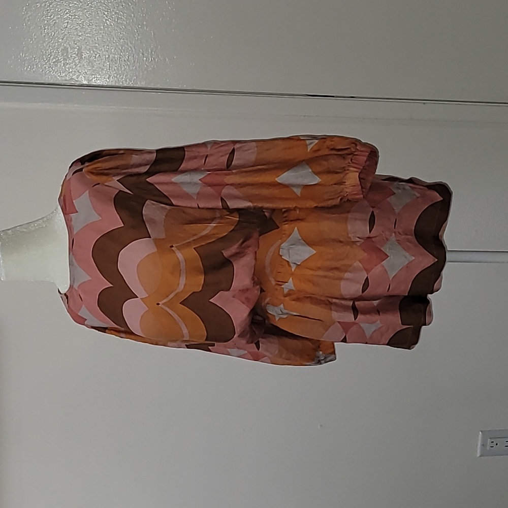 VICI Rust and Pink Romper with Geometric Pattern Size Med